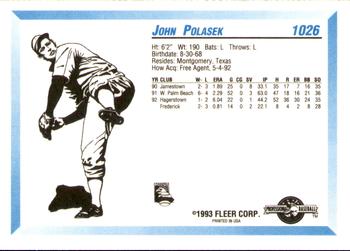 1993 Fleer ProCards #1026 John Polasek Back