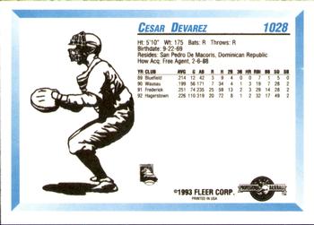 1993 Fleer ProCards #1028 Cesar Devarez Back