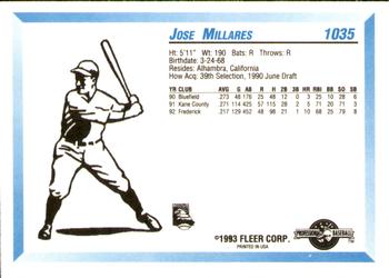 1993 Fleer ProCards #1035 Jose Millares Back