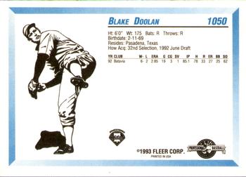 1993 Fleer ProCards #1050 Blake Doolan Back