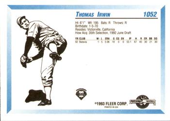 1993 Fleer ProCards #1052 Thomas Irwin Back