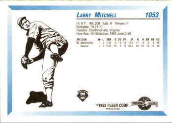 1993 Fleer ProCards #1053 Larry Mitchell Back