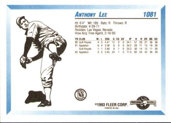 1993 Fleer ProCards #1081 Anthony Lee Back