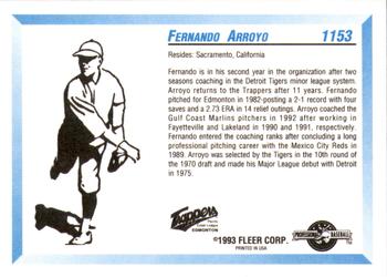 1993 Fleer ProCards #1153 Fernando Arroyo Back