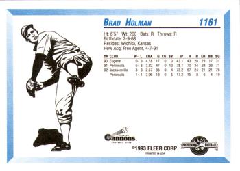 1993 Fleer ProCards #1161 Brad Holman Back