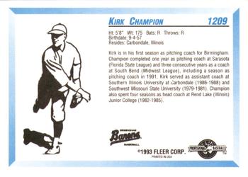 1993 Fleer ProCards #1209 Kirk Champion Back