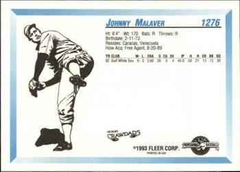 1993 Fleer ProCards #1276 Johnny Malaver Back