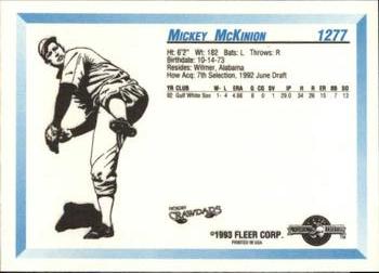 1993 Fleer ProCards #1277 Mickey McKinion Back
