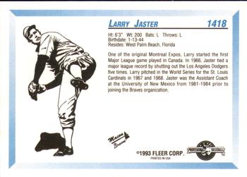 1993 Fleer ProCards #1418 Larry Jaster Back