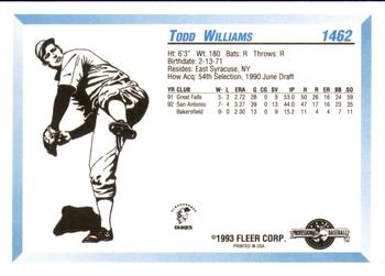 1993 Fleer ProCards #1462 Todd Williams Back