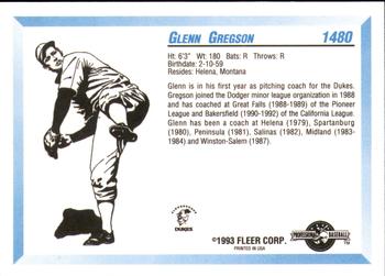 1993 Fleer ProCards #1480 Glenn Gregson Back