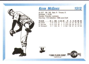 1993 Fleer ProCards #1513 Kevin McGehee Back