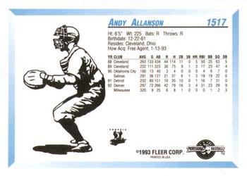 1993 Fleer ProCards #1517 Andy Allanson Back