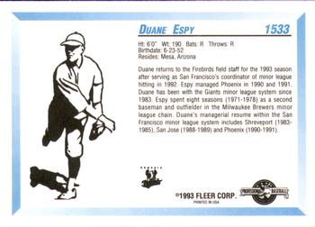 1993 Fleer ProCards #1533 Duane Espy Back