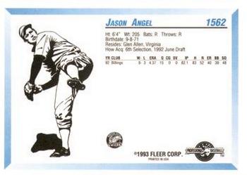 1993 Fleer ProCards #1562 Jason Angel Back