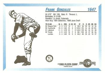 1993 Fleer ProCards #1647 Frank Gonzales Back