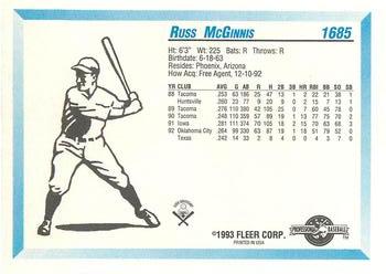 1993 Fleer ProCards #1685 Russ McGinnis Back