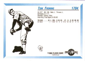 1993 Fleer ProCards #1704 Tom Froning Back