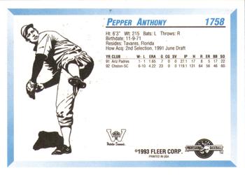 1993 Fleer ProCards #1758 Pepper Anthony Back