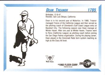 1993 Fleer ProCards #1785 Dean Treanor Back