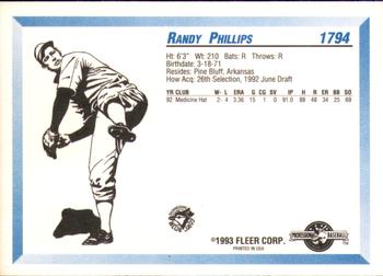 1993 Fleer ProCards #1794 Randy Phillips Back