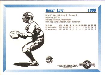 1993 Fleer ProCards #1800 Brent Lutz Back