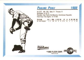 1993 Fleer ProCards #1908 Paulino Perez Back