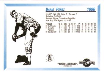 1993 Fleer ProCards #1996 Dario Perez Back
