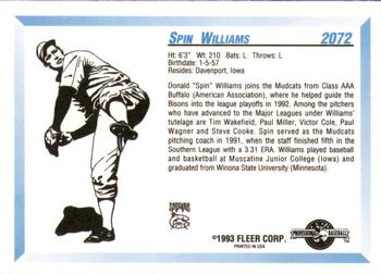 1993 Fleer ProCards #2072 Spin Williams Back