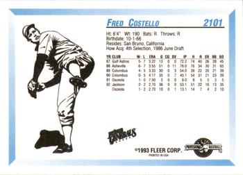 1993 Fleer ProCards #2101 Fred Costello Back