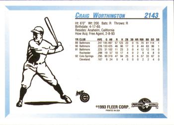 1993 Fleer ProCards #2143 Craig Worthington Back