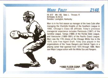 1993 Fleer ProCards #2148 Marv Foley Back
