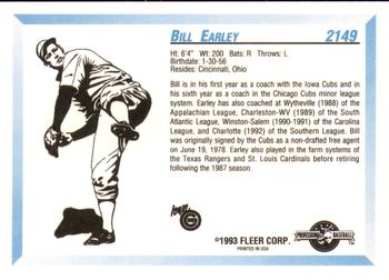 1993 Fleer ProCards #2149 Bill Earley Back