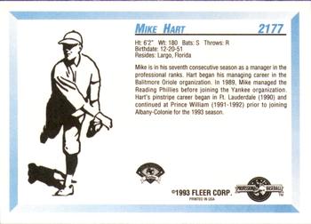 1993 Fleer ProCards #2177 Mike Hart Back