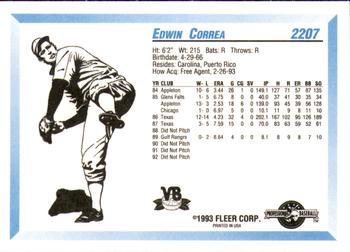 1993 Fleer ProCards #2207 Edwin Correa Back