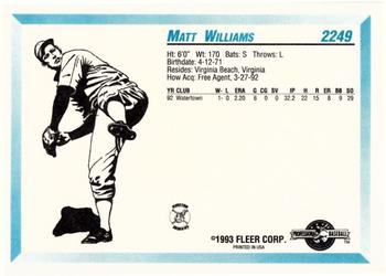 1993 Fleer ProCards #2249 Matt Williams Back