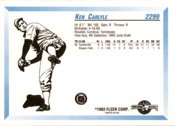 1993 Fleer ProCards #2299 Ken Carlyle Back
