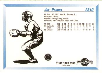 1993 Fleer ProCards #2310 Joe Perona Back