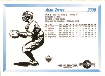 1993 Fleer ProCards #2338 Alan Zinter Back