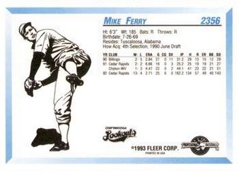 1993 Fleer ProCards #2356 Mike Ferry Back