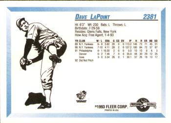 1993 Fleer ProCards #2381 Dave LaPoint Back