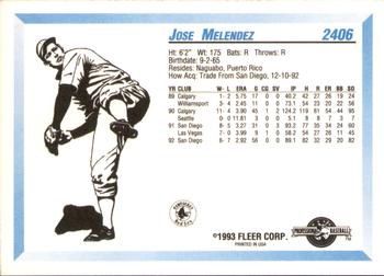 1993 Fleer ProCards #2406 Jose Melendez Back