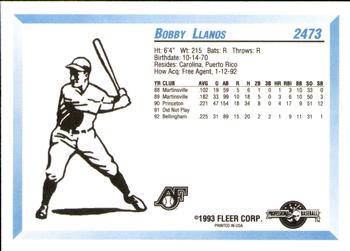 1993 Fleer ProCards #2473 Bobby Llanos Back