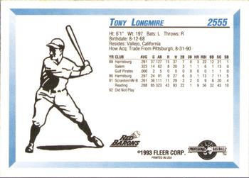 1993 Fleer ProCards #2555 Tony Longmire Back