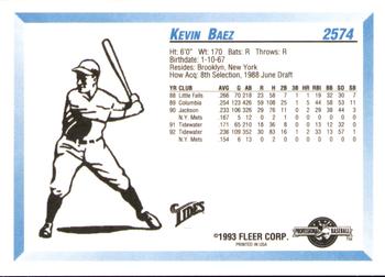 1993 Fleer ProCards #2574 Kevin Baez Back