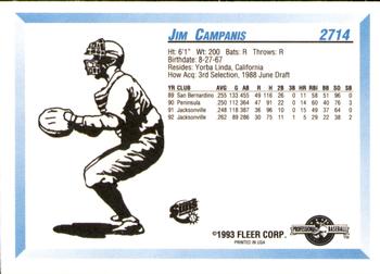 1993 Fleer ProCards #2714 Jim Campanis Back