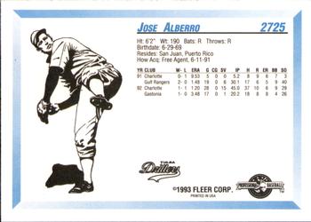 1993 Fleer ProCards #2725 Jose Alberro Back
