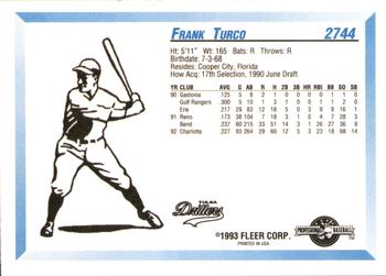 1993 Fleer ProCards #2744 Frank Turco Back