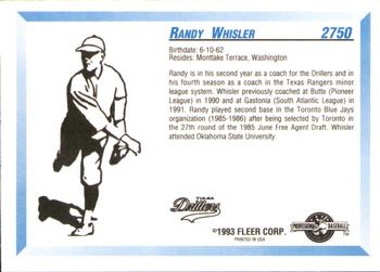 1993 Fleer ProCards #2750 Randy Whisler Back