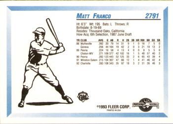 1993 Fleer ProCards #2791 Matt Franco Back
